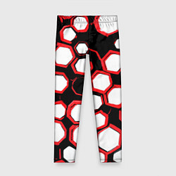 Детские легинсы Красно-белые шестиугольники на чёрном фоне