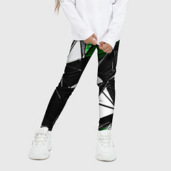 Леггинсы для девочки Зелёно-белые рельефные треугольники на чёрном фоне, цвет: 3D-принт — фото 2