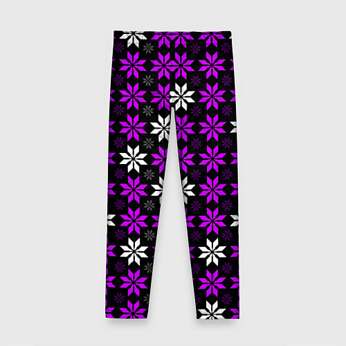 Детские легинсы Бело-фиолетовые звёзды на чёрном фоне / 3D-принт – фото 2