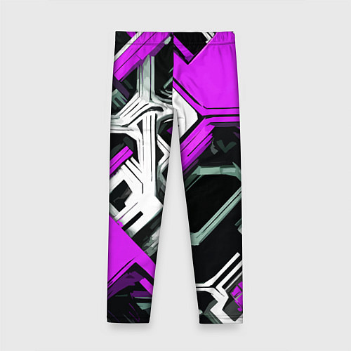 Детские легинсы Бело-фиолетовый техно паттерн на чёрном фоне / 3D-принт – фото 2