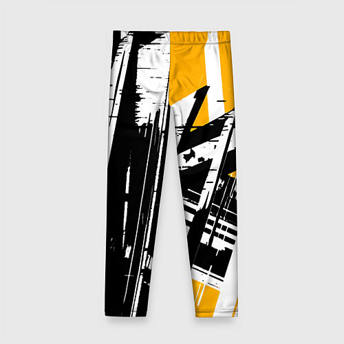 Детские легинсы Чёрно-белые абстрактные линии на жёлтом фоне / 3D-принт – фото 2