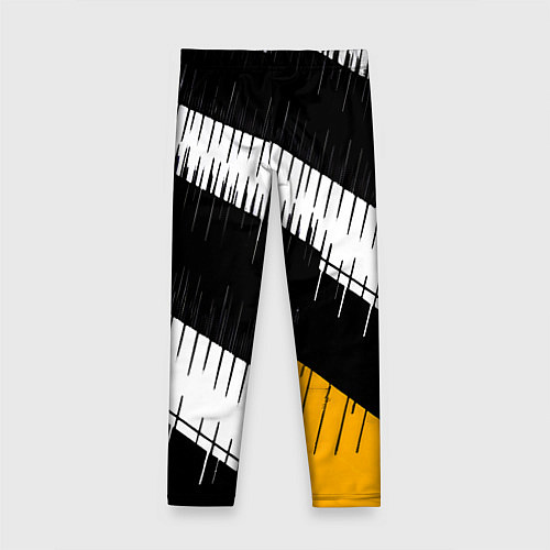 Детские легинсы Диагональные чёрно-белые полосы на жёлтом фоне / 3D-принт – фото 2