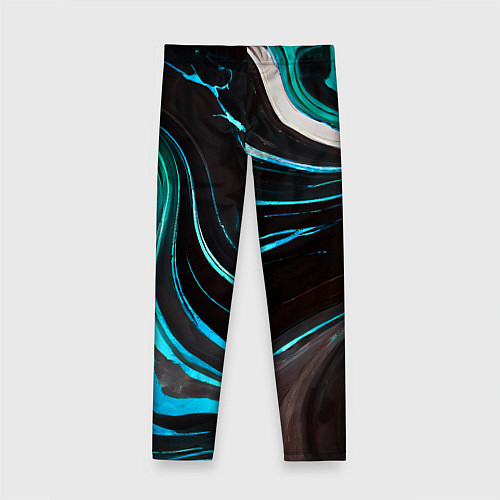 Детские легинсы Волнистые бело-голубые линии на чёрном фоне / 3D-принт – фото 2