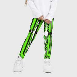 Леггинсы для девочки Чёрно-зелёные техно полосы на белом фоне, цвет: 3D-принт — фото 2