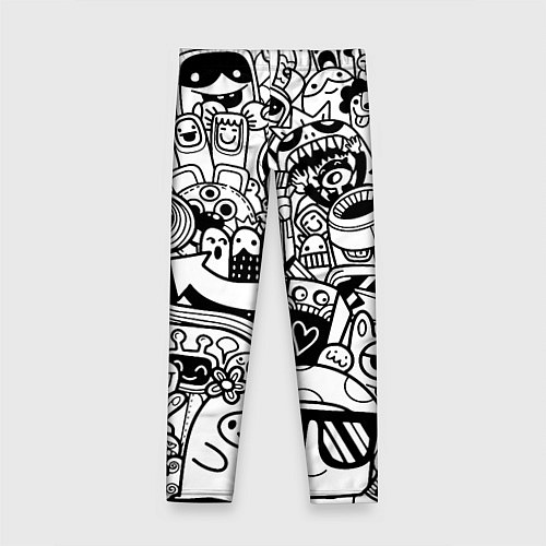 Детские легинсы Black and white doddle monsters / 3D-принт – фото 2