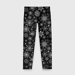 Леггинсы для девочки Белые снежинки на черном, цвет: 3D-принт