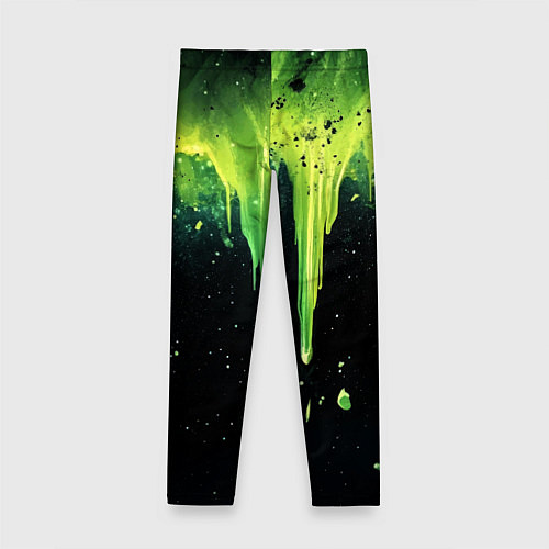Детские легинсы Зеленая стекающая краска по черному фону / 3D-принт – фото 2