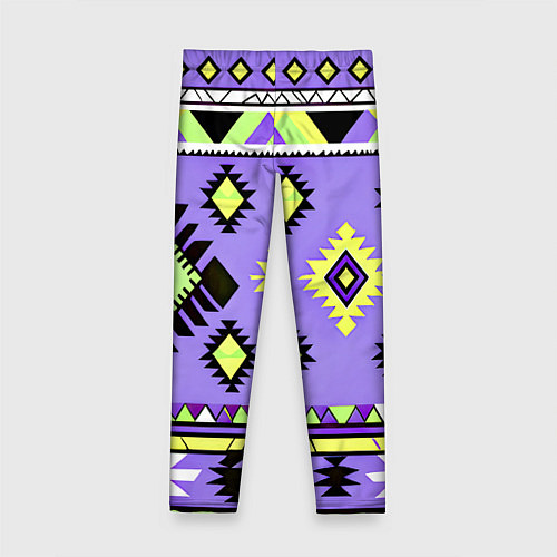 Детские легинсы Геометрический сиренево желтый орнамент ацтеков / 3D-принт – фото 2