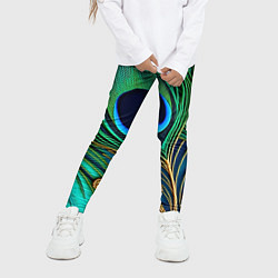 Леггинсы для девочки Зеленые перья павлина, цвет: 3D-принт — фото 2