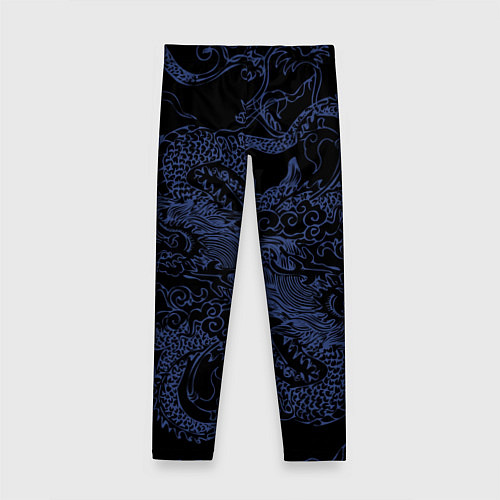 Детские легинсы Синий дракон на черном / 3D-принт – фото 2