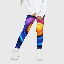 Леггинсы для девочки Оранжевый круг и голубые линии текстура, цвет: 3D-принт — фото 2