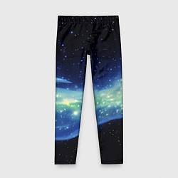 Детские легинсы Синяя волна с зеленым оттенком на черном