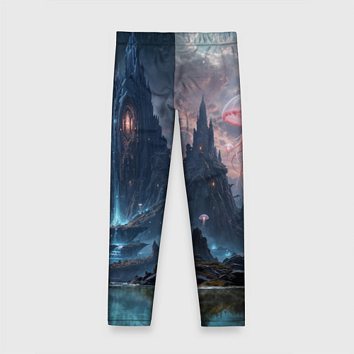 Детские легинсы Фантастический мир с медузами и озеро у гор / 3D-принт – фото 2