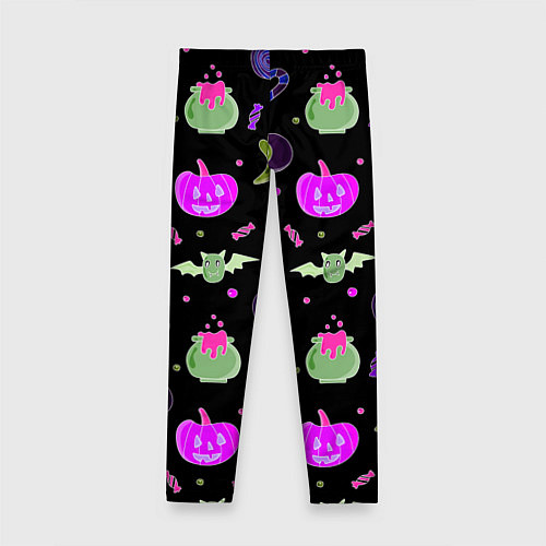 Детские легинсы Halloween pink black pumpkin / 3D-принт – фото 2