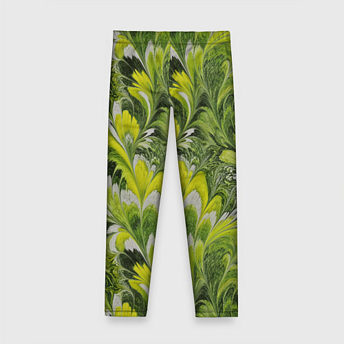 Детские легинсы Мраморный абстрактный паттерн - зеленые и желтые о / 3D-принт – фото 2