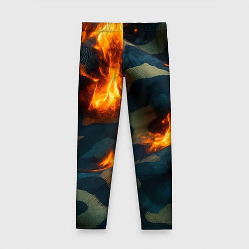 Детские легинсы Огонь на камуфляжной ткани / 3D-принт – фото 2