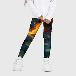Леггинсы для девочки Огонь на камуфляжной ткани, цвет: 3D-принт — фото 2