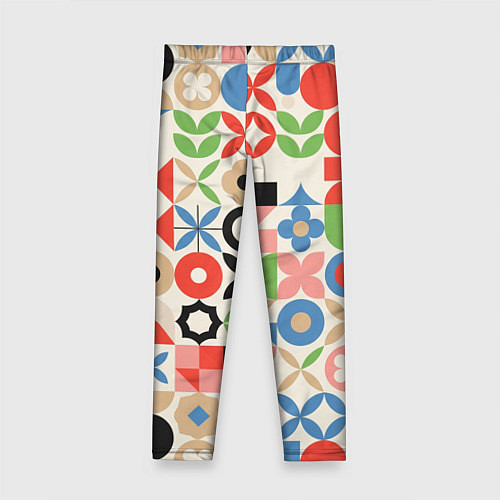Детские легинсы Геометрический узор с цветочными элементами - ретр / 3D-принт – фото 2
