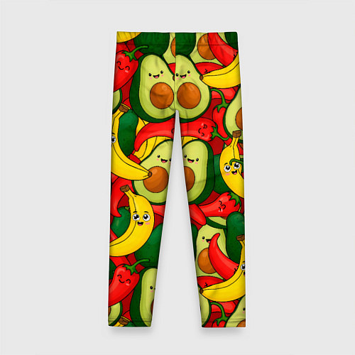 Детские легинсы Авокадо, бананы, перцы чили улыбаются - паттерн фр / 3D-принт – фото 2