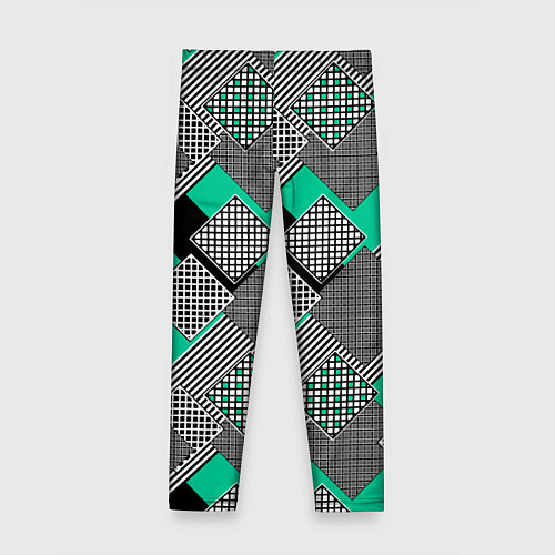 Детские легинсы Черно бирюзовая абстрактная геометрия пэчворк / 3D-принт – фото 2