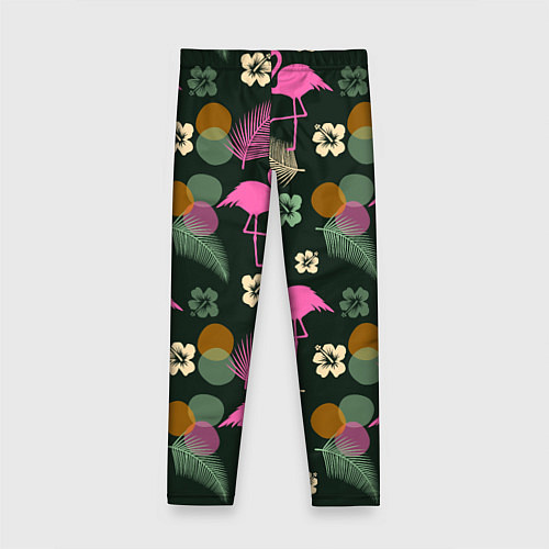 Детские легинсы Фламинго и листья на темно-зеленом / 3D-принт – фото 2