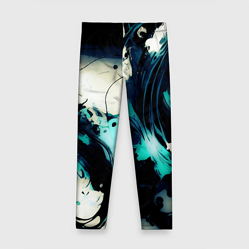 Детские легинсы Чёрный с бирюзовым абстракция тёмные краски / 3D-принт – фото 2