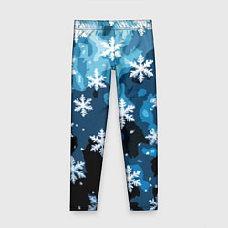 Леггинсы для девочки Стилизованный паттерн со снежинками тёмно-синий, цвет: 3D-принт