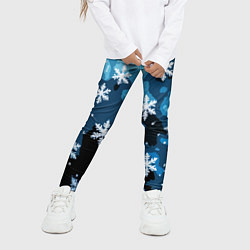 Леггинсы для девочки Стилизованный паттерн со снежинками тёмно-синий, цвет: 3D-принт — фото 2