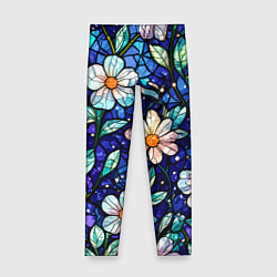 Леггинсы для девочки Цветочный тёмно-синий витраж, цвет: 3D-принт