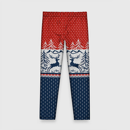 Детские легинсы Вязаный узор с оленями / 3D-принт – фото 2