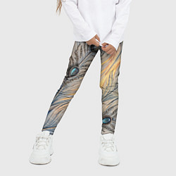 Леггинсы для девочки Синие перья с самоцветами, цвет: 3D-принт — фото 2