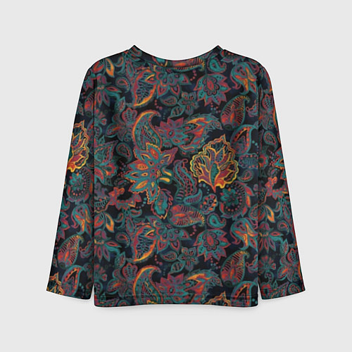 Детский лонгслив Узор пейсли на черном / 3D-принт – фото 2