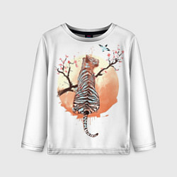 Детский лонгслив Тигр на дереве сакуры