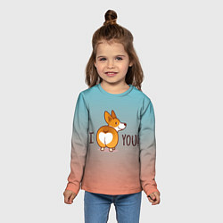 Лонгслив детский I love you смешной корги, цвет: 3D-принт — фото 2