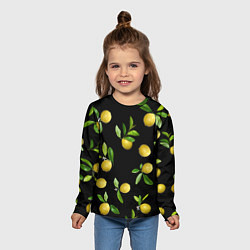 Лонгслив детский Лимоны на черном, цвет: 3D-принт — фото 2