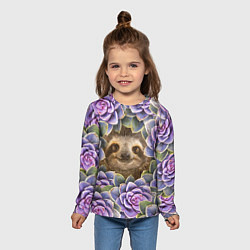 Лонгслив детский Ленивец среди цветов, цвет: 3D-принт — фото 2