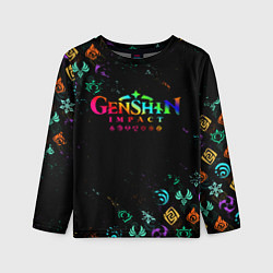 Лонгслив детский GENSHIN IMPACT NEON LOGO RAINBOW STYLE, ЭМБЛЕМЫ, цвет: 3D-принт