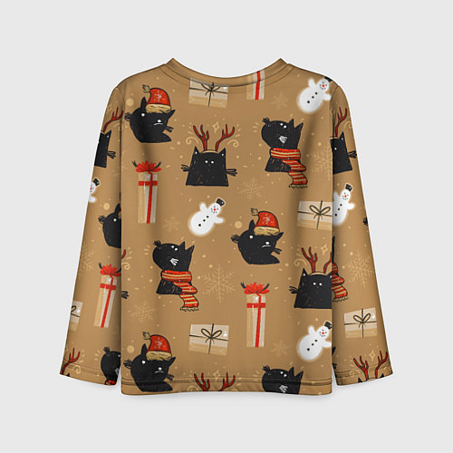 Детский лонгслив Черные новогодние коты / 3D-принт – фото 2