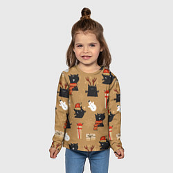 Лонгслив детский Черные новогодние коты, цвет: 3D-принт — фото 2