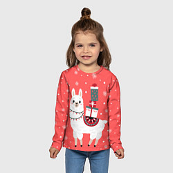 Лонгслив детский Лама Новый год, цвет: 3D-принт — фото 2