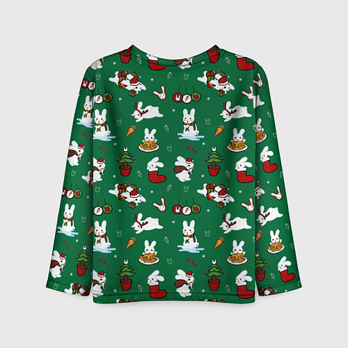 Детский лонгслив Новогодний паттерн с зайчиками / 3D-принт – фото 2