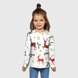 Лонгслив детский Новогодние Олени Снежинки, цвет: 3D-принт — фото 2