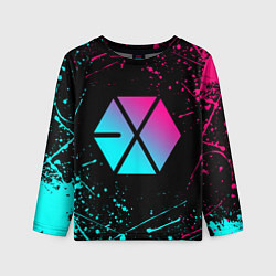 Детский лонгслив EXO BAND NEON LOGO НЕОНОВЫЕ БРЫЗГИ КРАСОК