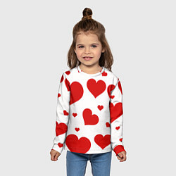 Лонгслив детский Красные сердечки Heart, цвет: 3D-принт — фото 2