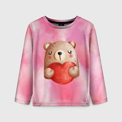 Лонгслив детский Медвежонок с сердечком День влюбленных, цвет: 3D-принт