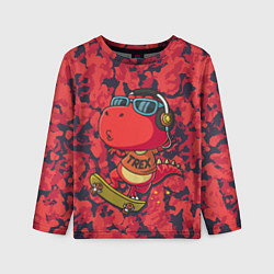 Детский лонгслив Веселый динозавр на скейте