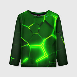 Детский лонгслив 3D ПЛИТЫ НЕОН NEON GREEN HEXAGON РАЗЛОМ