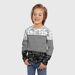 Лонгслив детский Черно-белый комбинированный абстрактный с полосаты, цвет: 3D-принт — фото 2