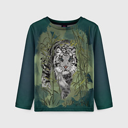 Детский лонгслив Крадущийся белый тигр символ гола