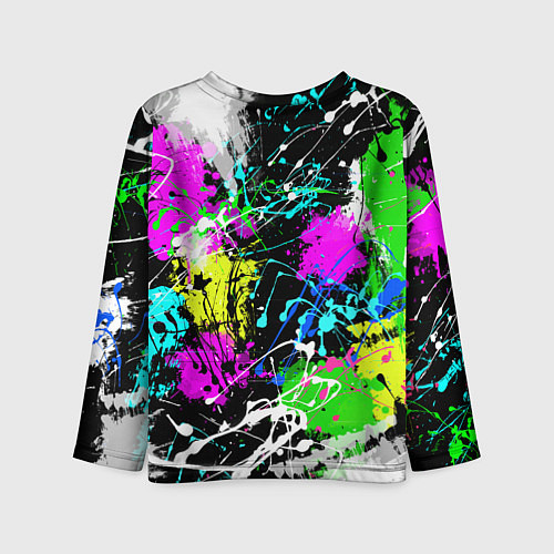 Детский лонгслив Разноцветные пятна краски на черном фоне / 3D-принт – фото 2